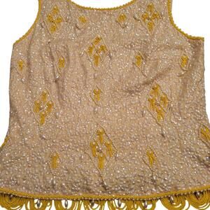 Vintage Helen Wong 60s Beaded Sequins Yellow Tank Top Hong Knog